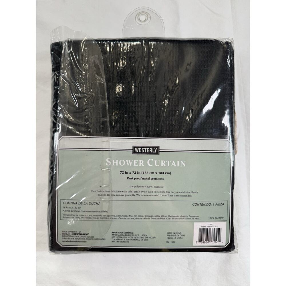 Westerly Waffle Style Black Color Fabric Shower Curtain 72" x 72" New